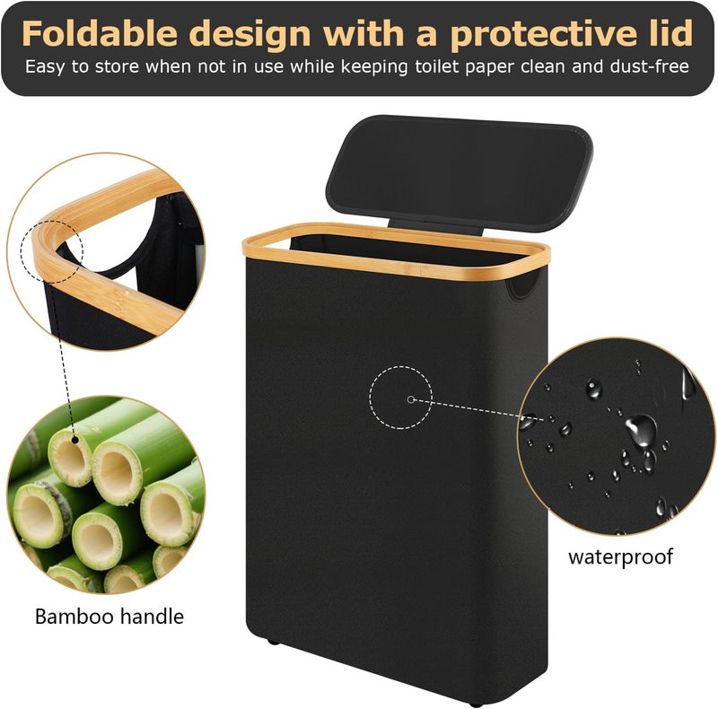 Dotpilgo Extra Large Toilet Paper Storage Basket with Lid 49L Slim Toilet Paper Basket Holder Bin Container Organizer for Bathroom Hold up to 20 Regular Rolls or 15 Mega Rolls - Image 3